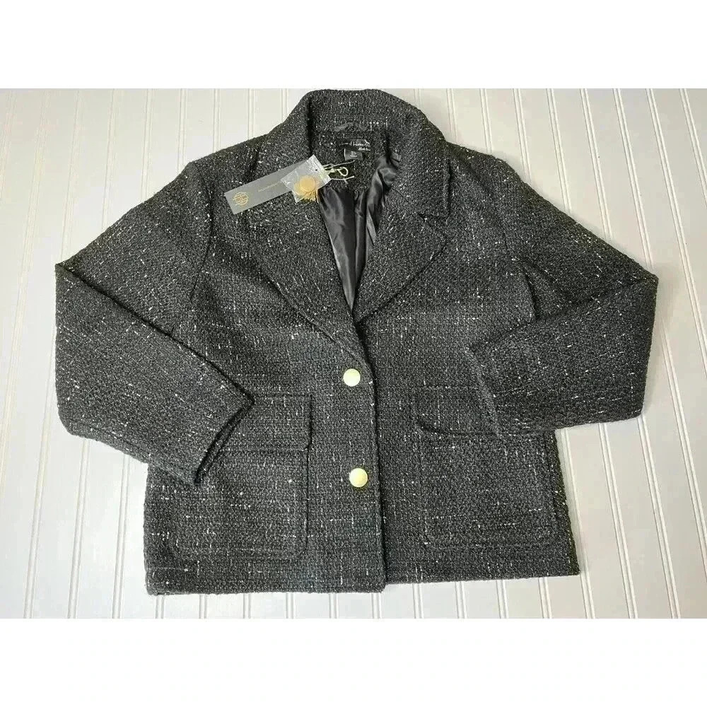 House Of Harlow 1960 Black Wool Blend Suit Career Jacket Women's Small NEW